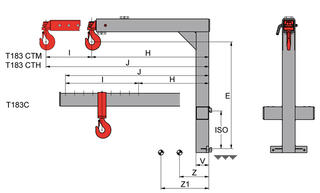 Technical drawing: Crane Jib T183C, T183CTM, T183CTH
