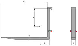 technical drawing: Hook-on Forks T180TW