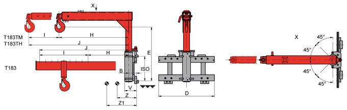 Technical drawing: Crane Jib T183, T183TM, T183TH
